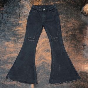 Women’s Black Ripped Flare Jeans